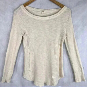 DYLAN Women Waffle Softest Slub Cotton Oatmeal Sz S Long Sleeve Crew Shirt Cozy